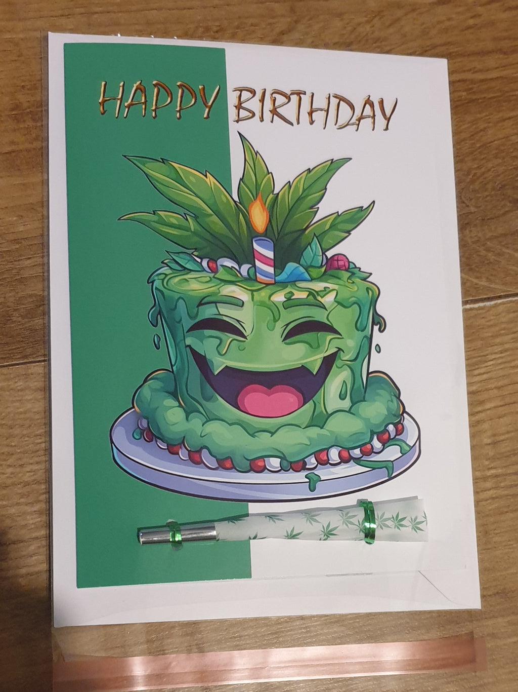 Funny Weed Cake Birthday Card with Real One-Hitter | Reefer Cards