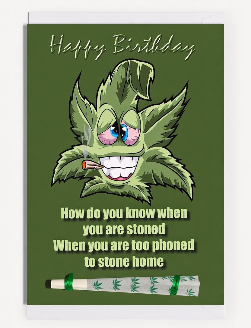 To Stoned Birthday Card with Real One-Hitter | Reefer Cards