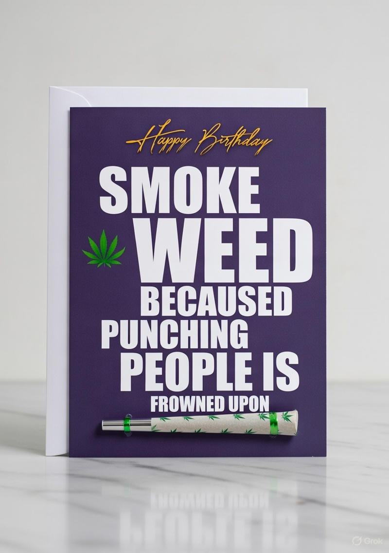 Smoke Weed Birthday Card with Real One-Hitter | Reefer Cards