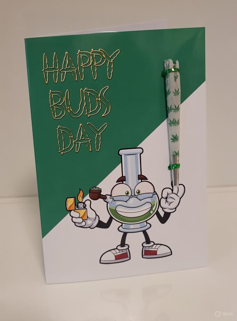 Happy Buds Day Birthday Card with Real One-Hitter | Reefer Cards