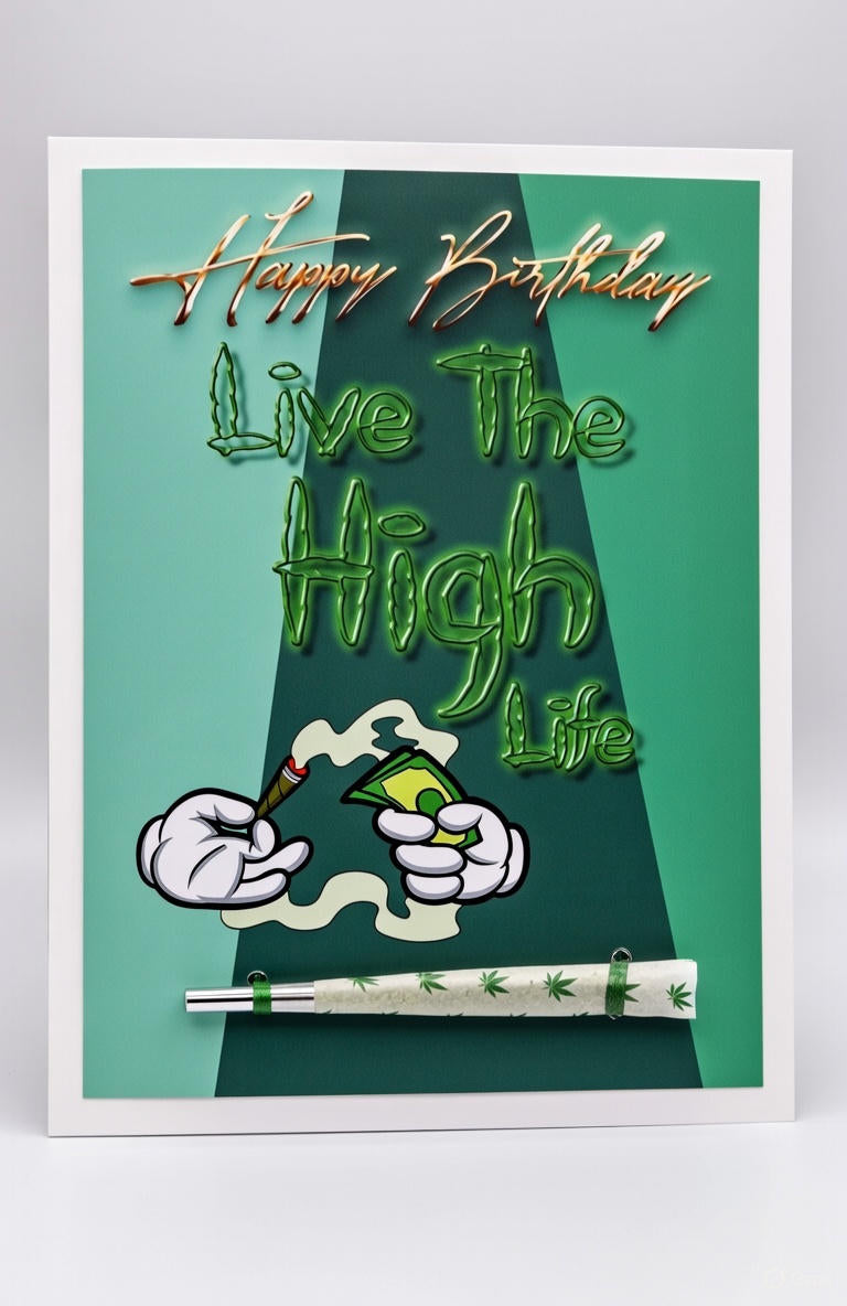 Live the high life Birthday Card with Real One-Hitter | Reefer Cards