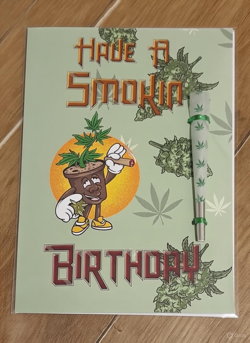 Smokin Birthday Card with Real One-Hitter | Reefer Cards