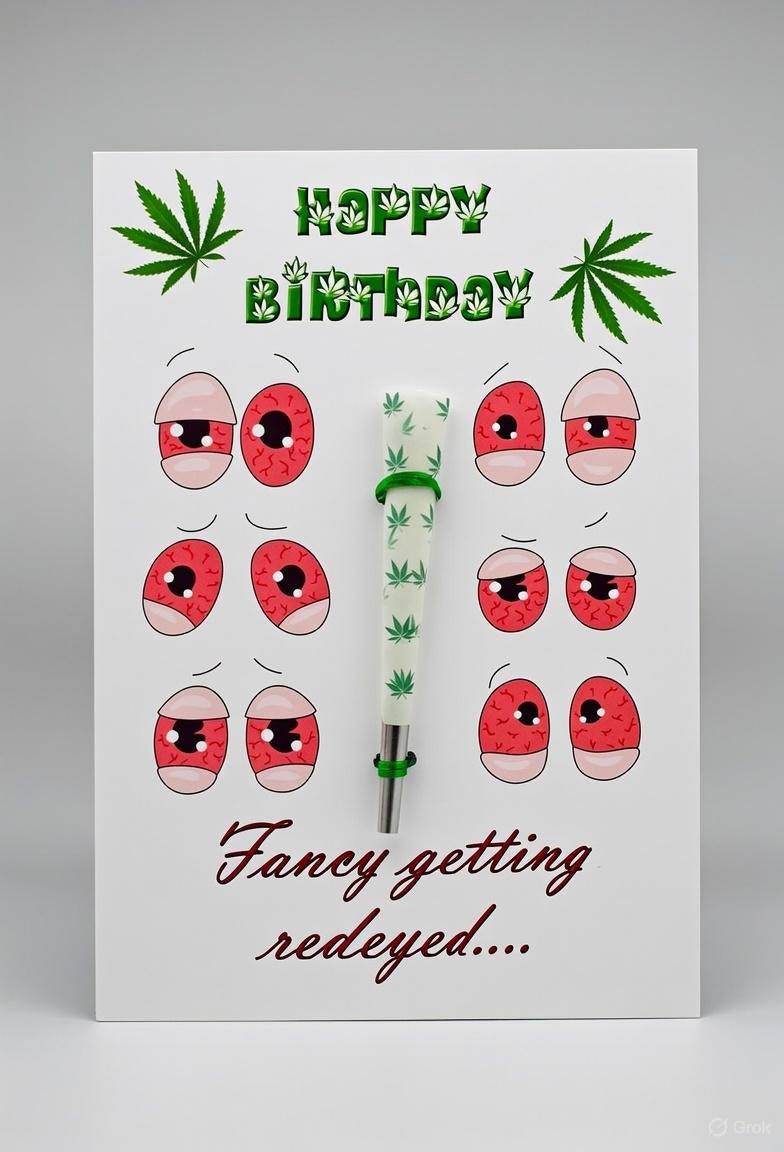 Red Eyes Birthday Card with Real One-Hitter | Reefer Cards