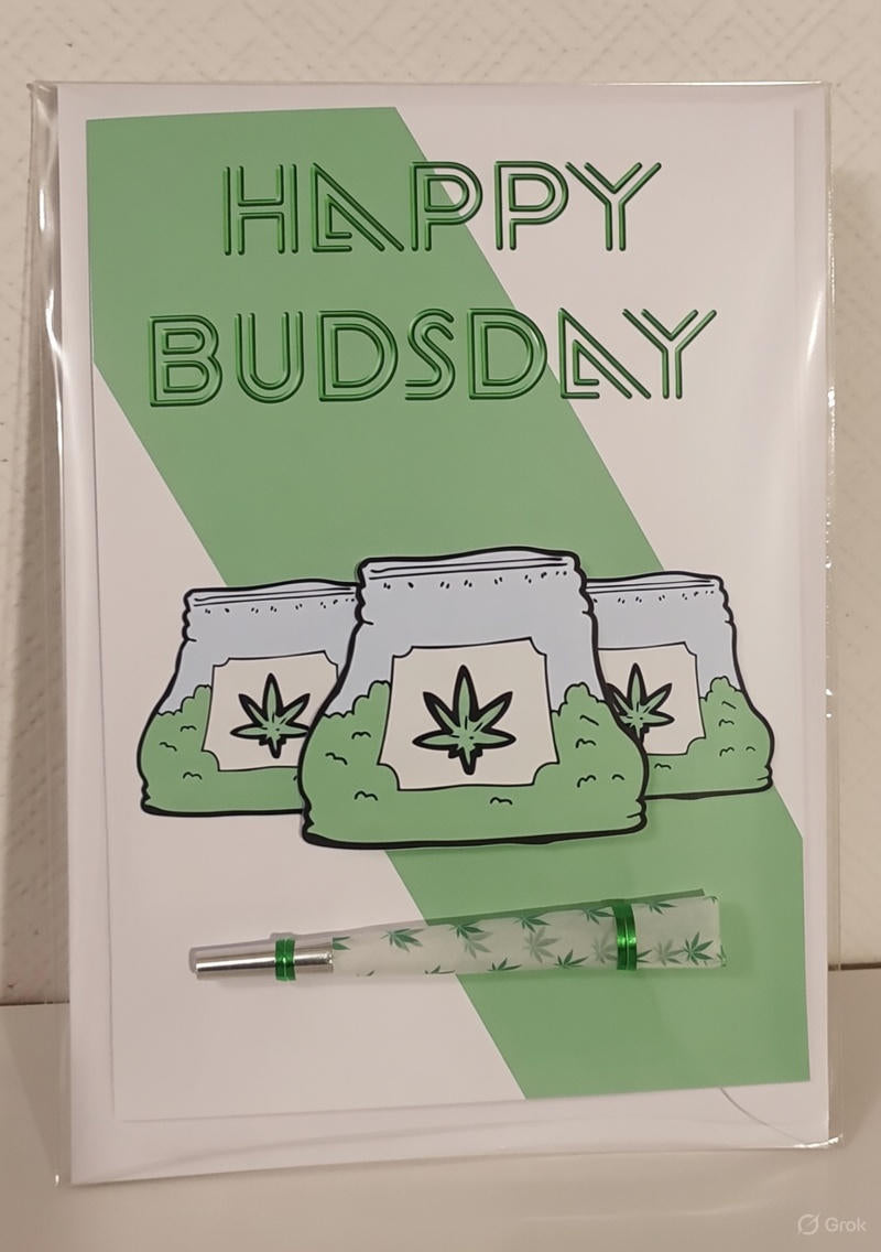 Happy Budsday Bags Birthday Card with Real One-Hitter | Reefer Cards